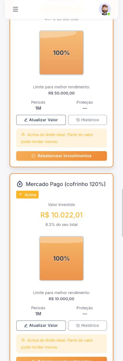 Painel do sistema Método Caixa D'Água (versão mobile)